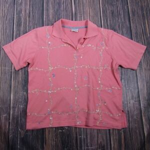 Koret Francisca Womens Petites XL Pink Embroidered Floral Polo Shirt Granny 90s